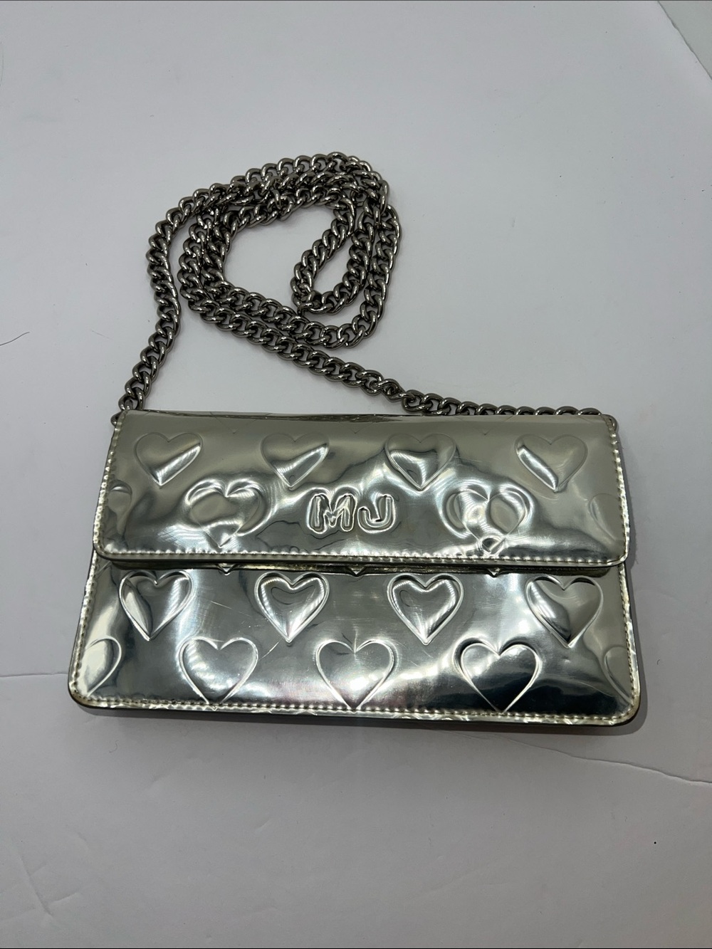 Marc Jacobs Metallic Silver Heart-Embossed Crossbody